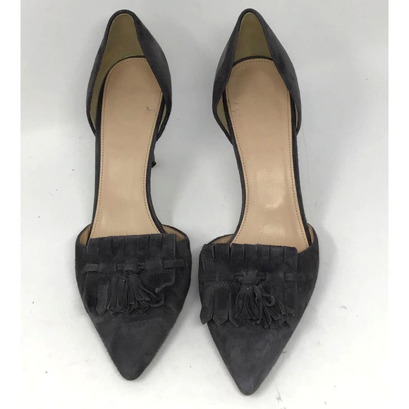 J. Crew Suede  Medium Gray Fringed heels in a women size  7.5 Made in Italy - Picture 1 of 6